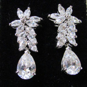 CZ Teardrop Pierced Elegant Wedding Earrings